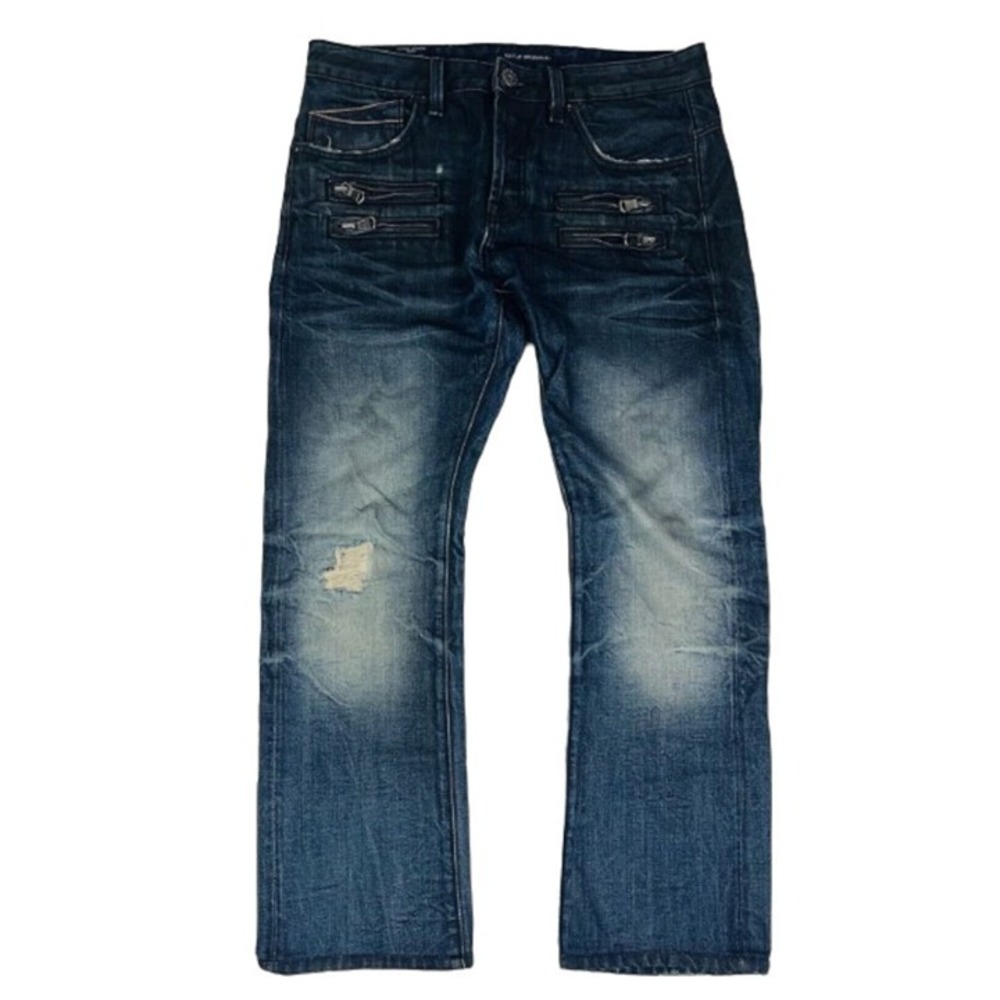 Cult of Individuality Blue Rebel Moto Relaxed Straight Selvedge Jeans Mens 33X30
